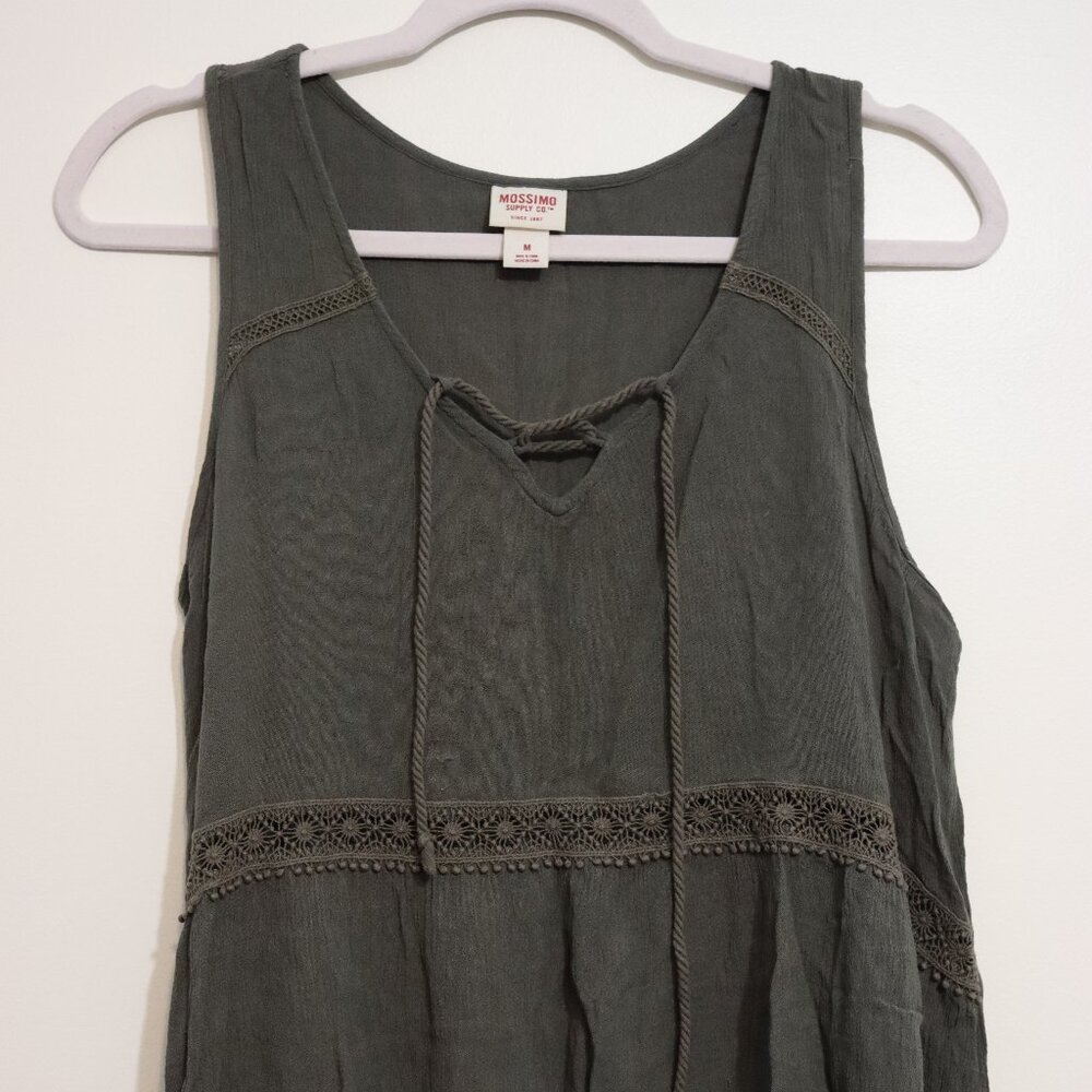 Mossimo Supply Co - Boho Lace Trim Tie Front Peplum Tank - Olive Green - M